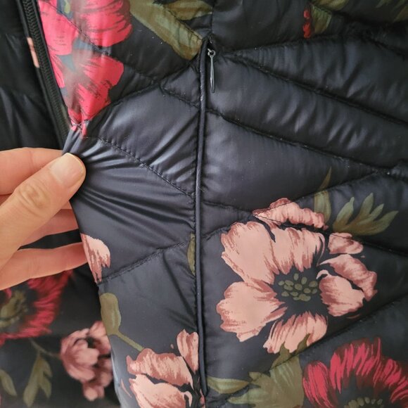 Land's End Navy Floral Down Puffer Jacket-2X - Picture 4 of 8